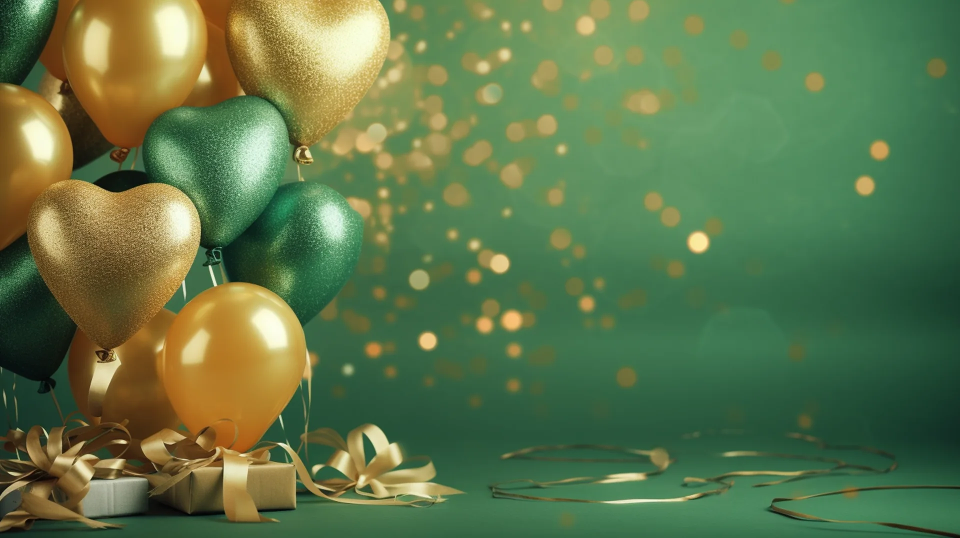 Gruene und goldene Ballons fuer Geburtstag und Reservierung bei Caviani