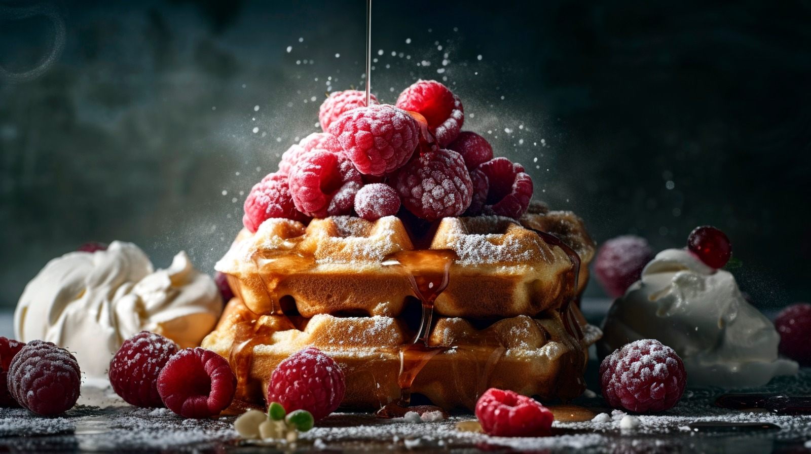 Waffeln mit Himbeeren bei Caviani