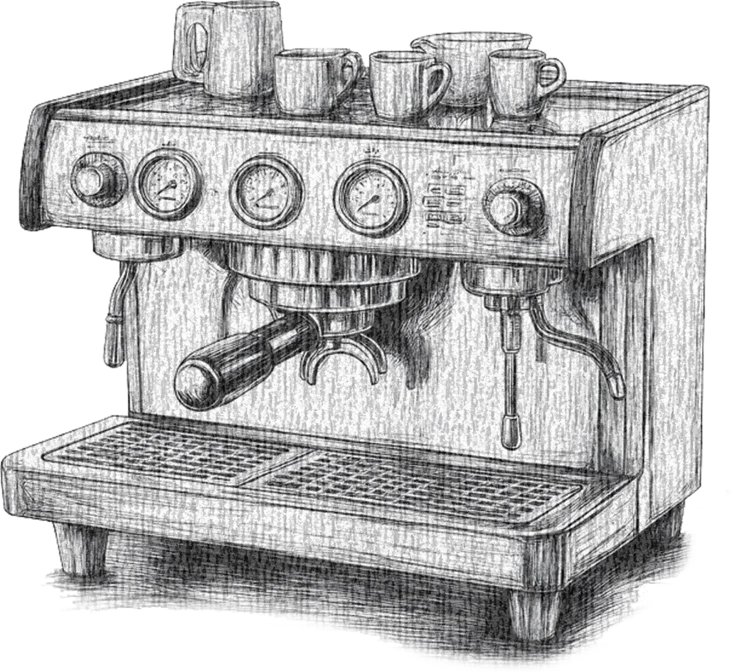 Handgezeichnete Espressomaschine mit Tassen
