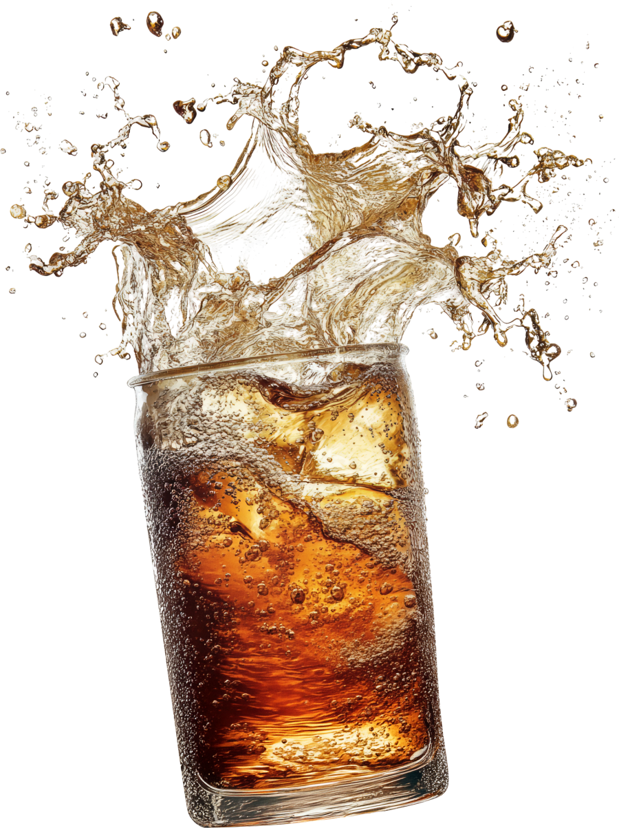 Eiskalte Cola mit Eiswürfeln und erfrischendem Spritzer